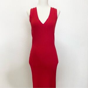 Michael Kors Red Sleeveless Ribbed V-Neck Dress
